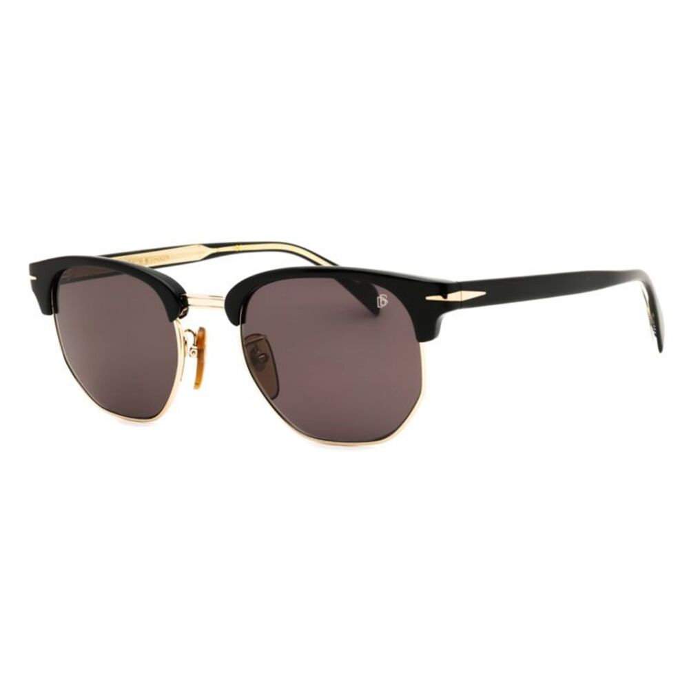 David Beckham Sunglasses Browline Full Rim, Black Gold Frame and Grey Lens